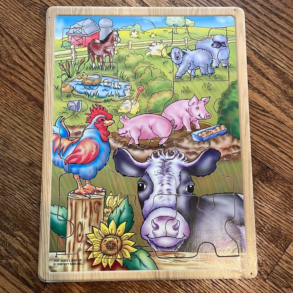 Vintage 1999 | Sky Kids | Wooden Puzzles | Set of 3 Farm Jungle Dinosaurs
